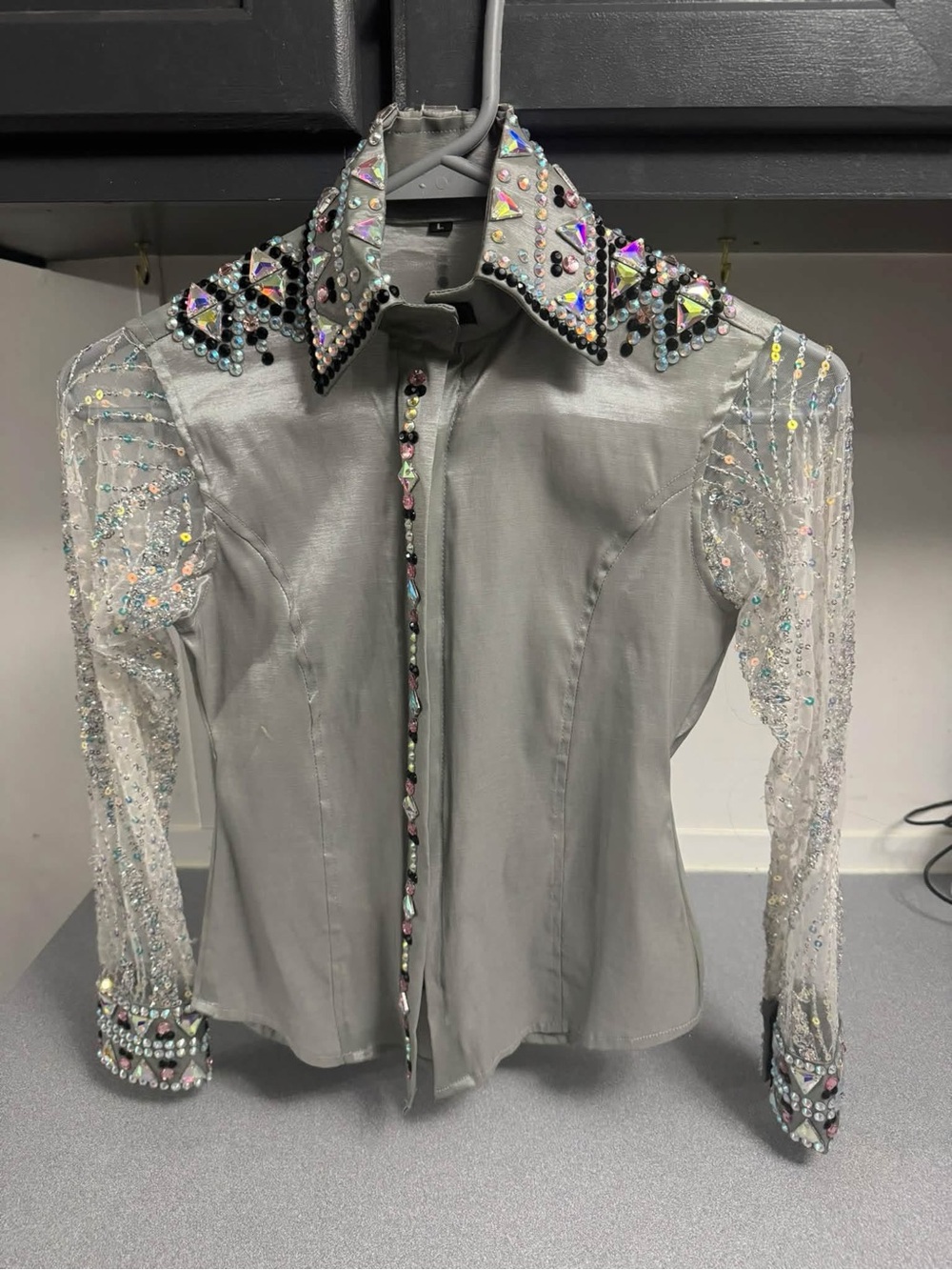 Embellished Grey Youth Show Shirt with Iridescent Details